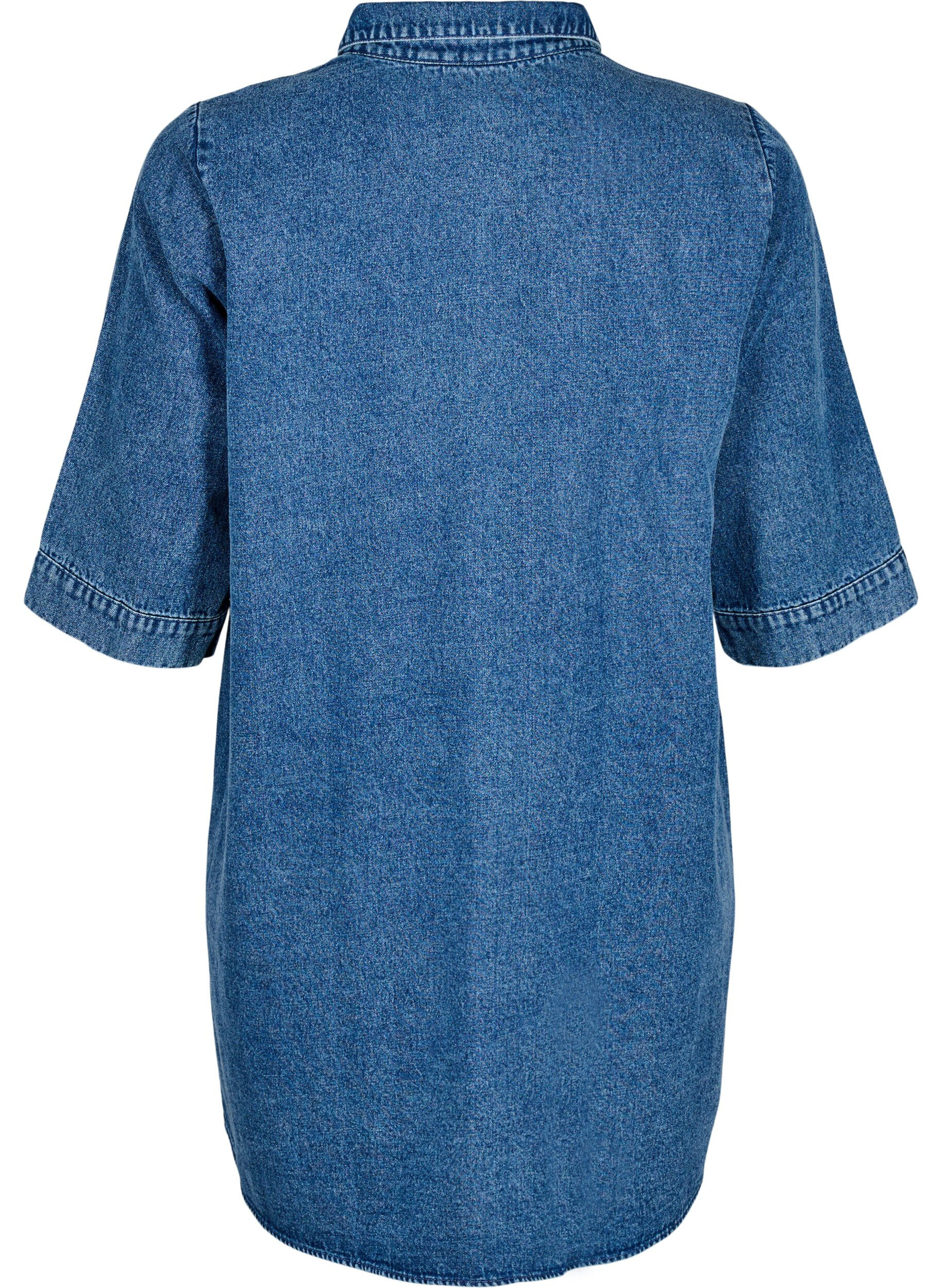 ZizziPetite robe en jean avec fermeture &eacute;clair et manches 3/4, Bleu, Packshot image number 1