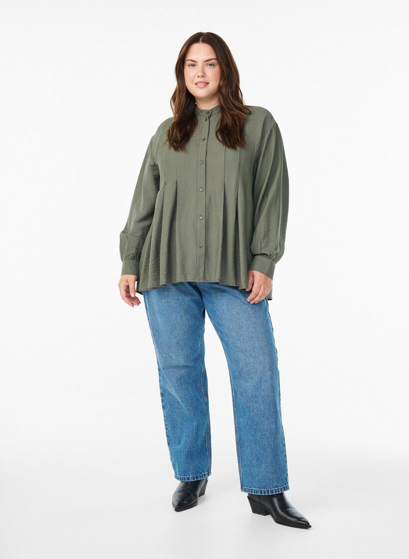 Chemise évasée en viscose, Vert, Model image number 1