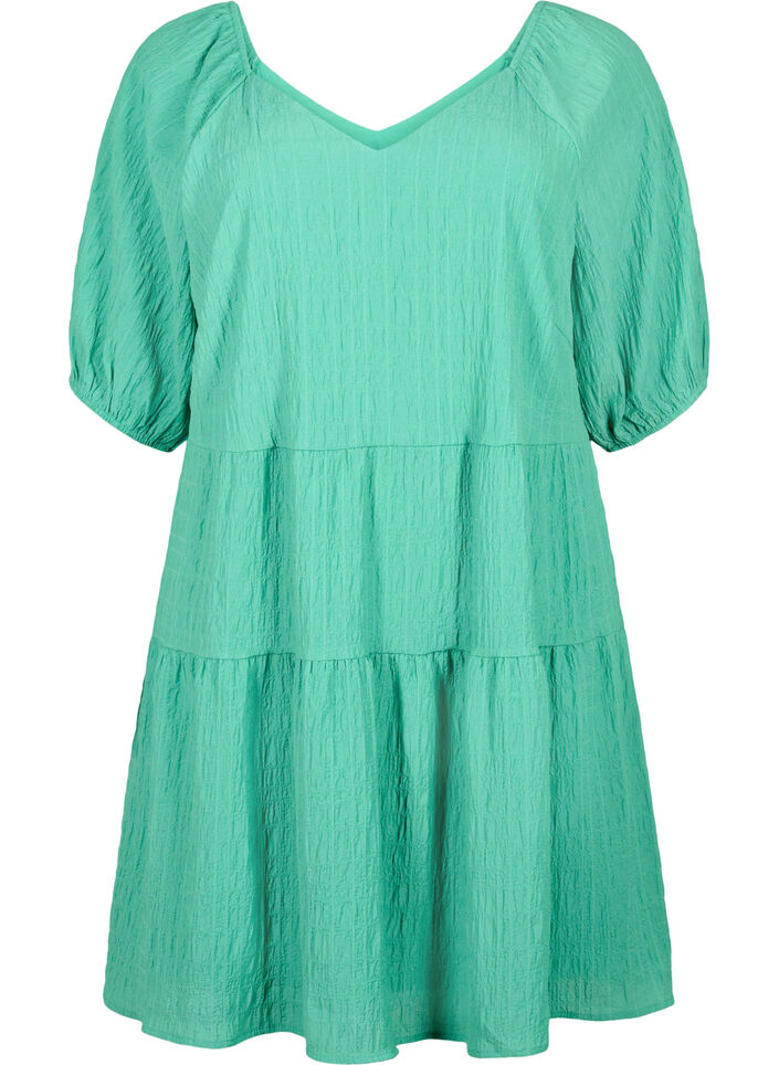 Robe courte en forme de A avec un col en V, Deep Mint, Packshot image number 0