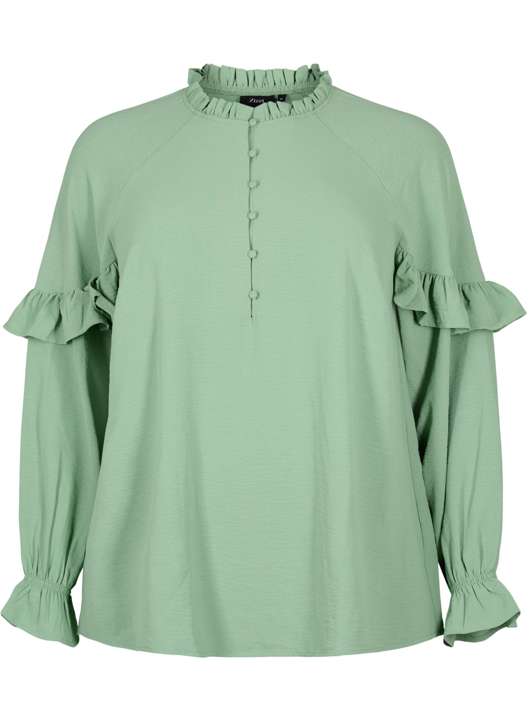 Zizzi Blouse avec volants et boutons, Green Bay, Packshot image number 0