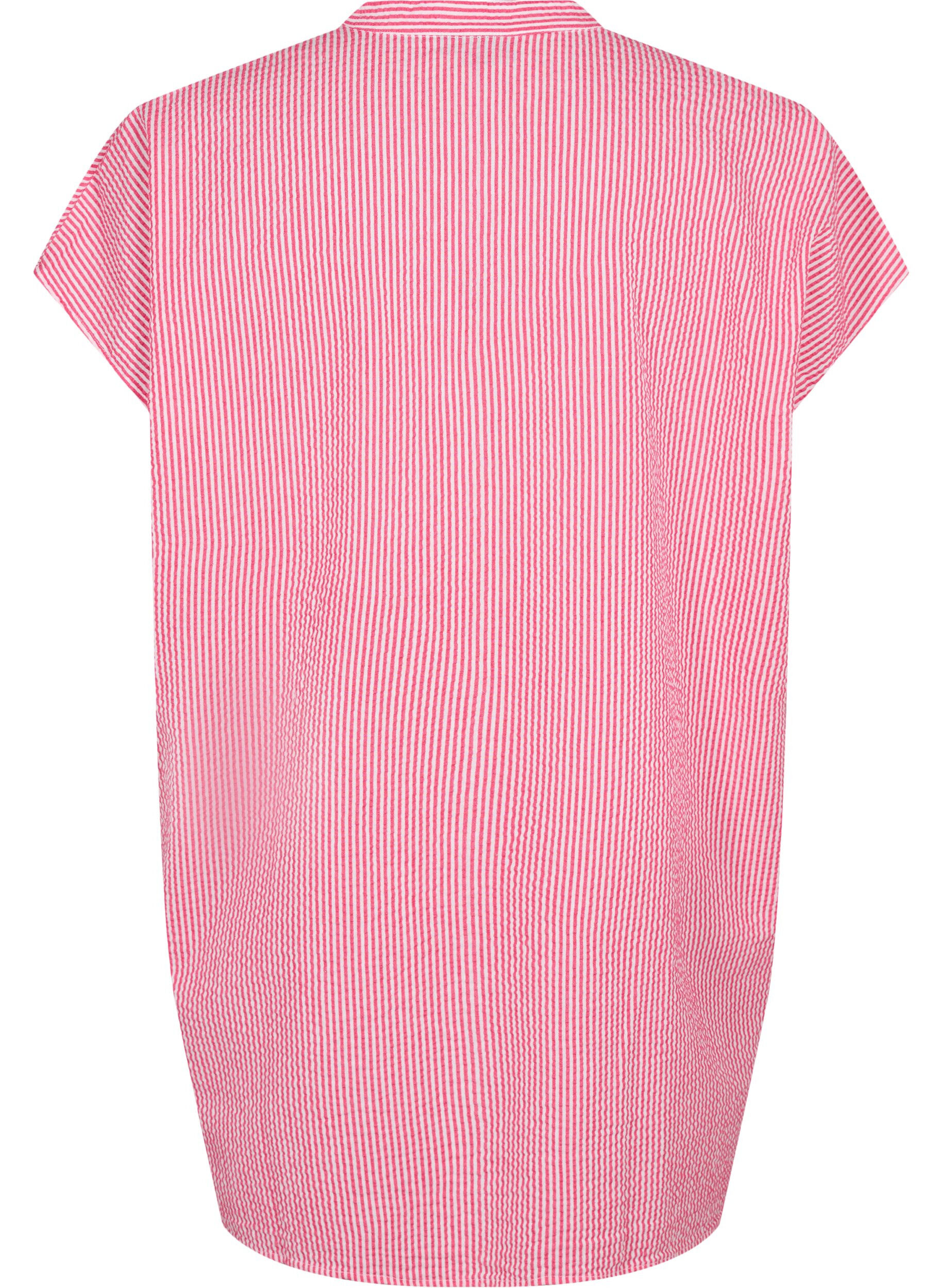Zizzi Chemise &agrave; manches courtes en coton &agrave; rayures, Beetroot P. Stripe, Packshot image number 1