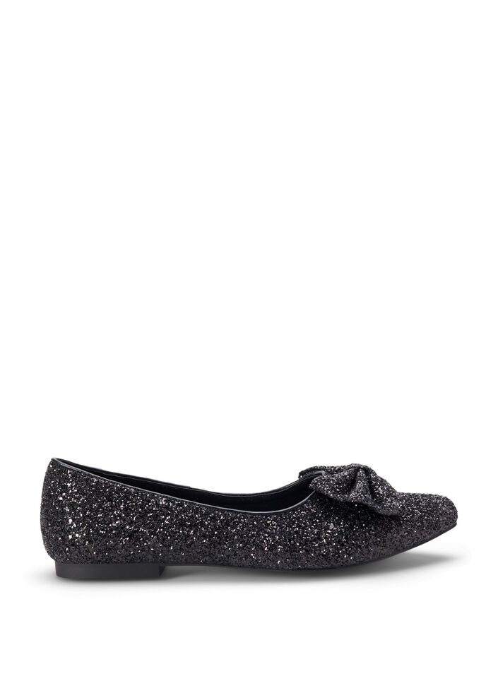 Ballerines larges à paillettes avec nœud, Black, Packshot image number 0