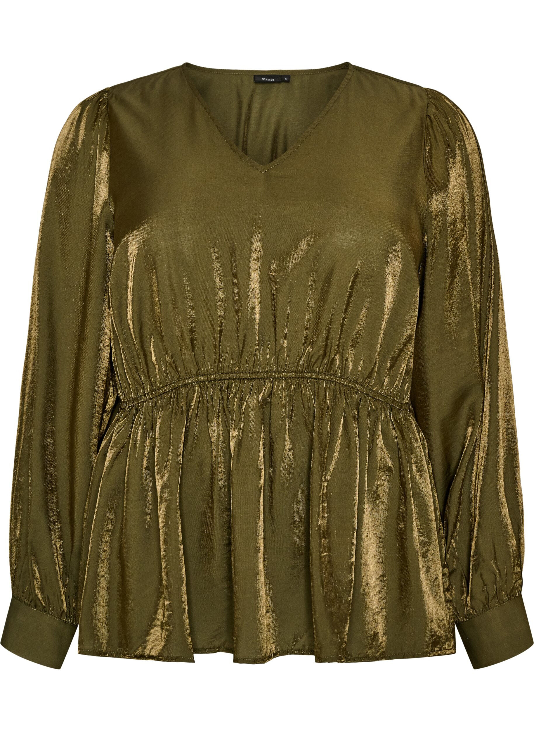 ZizziBlouse brillante en viscose &agrave; effet p&eacute;plum, Vert Kaki, Packshot image number 0
