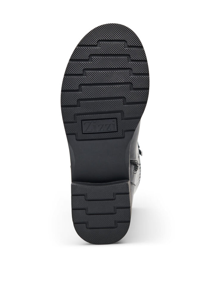 Botte haute en cuir avec boucles d&eacute;coratives, Noir, Packshot image number 4
