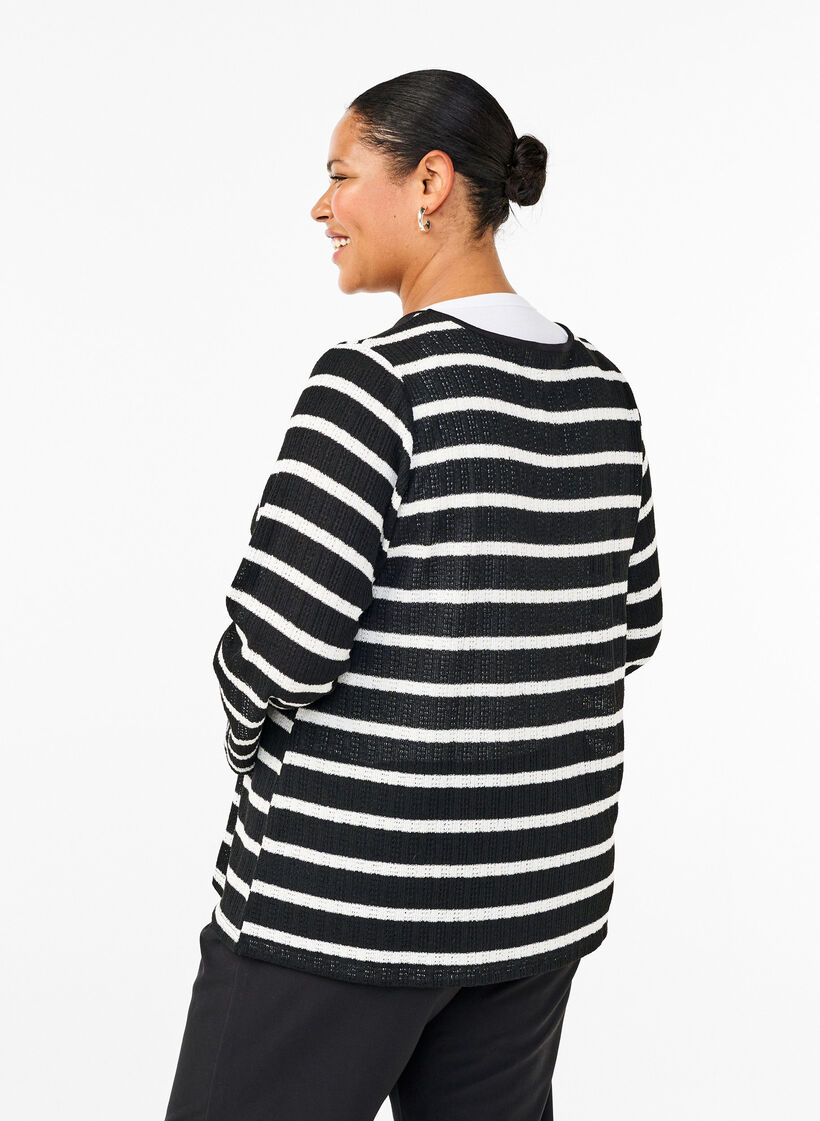 Cardigan avec liens, Black White stripe, Model image number 1