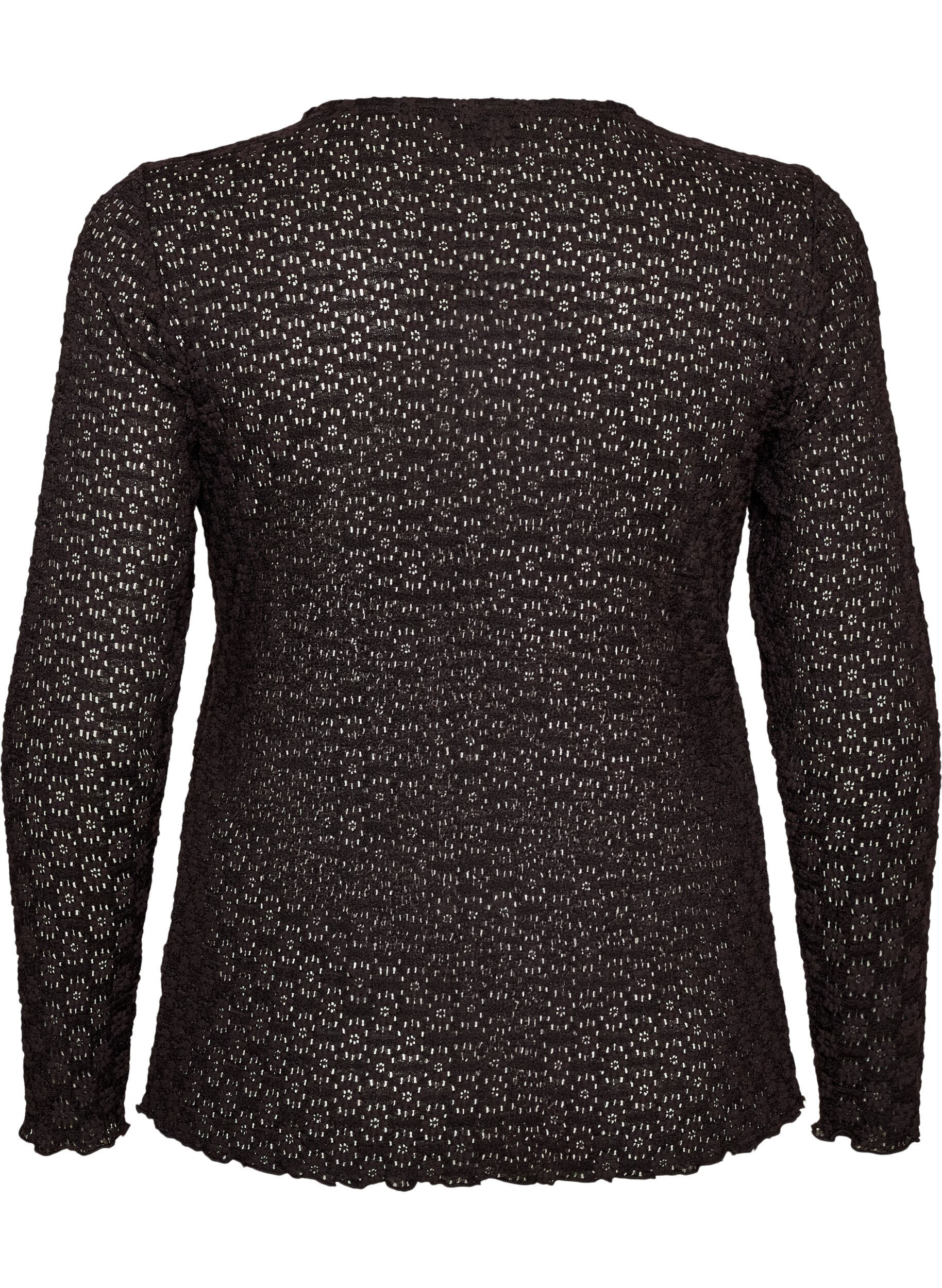 ZizziBlouse avec motif &agrave; &oelig;illets et manches longues, Noir, Packshot image number 1
