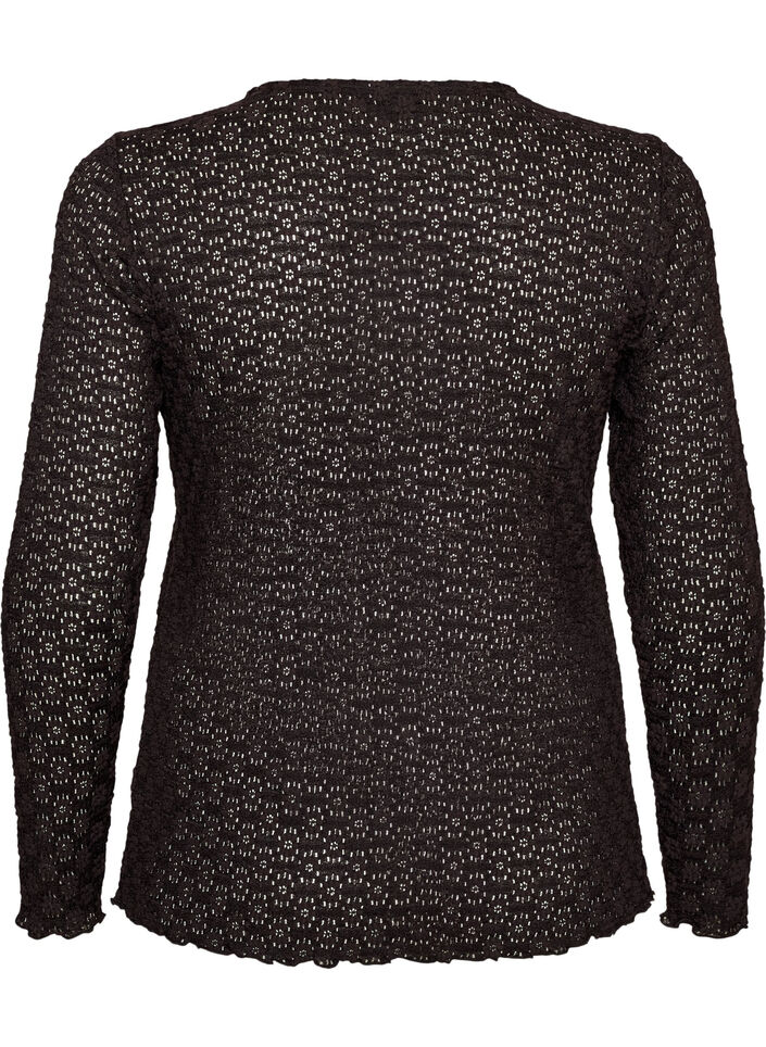 Blouse avec motif &agrave; &oelig;illets et manches longues, Noir, Packshot image number 1