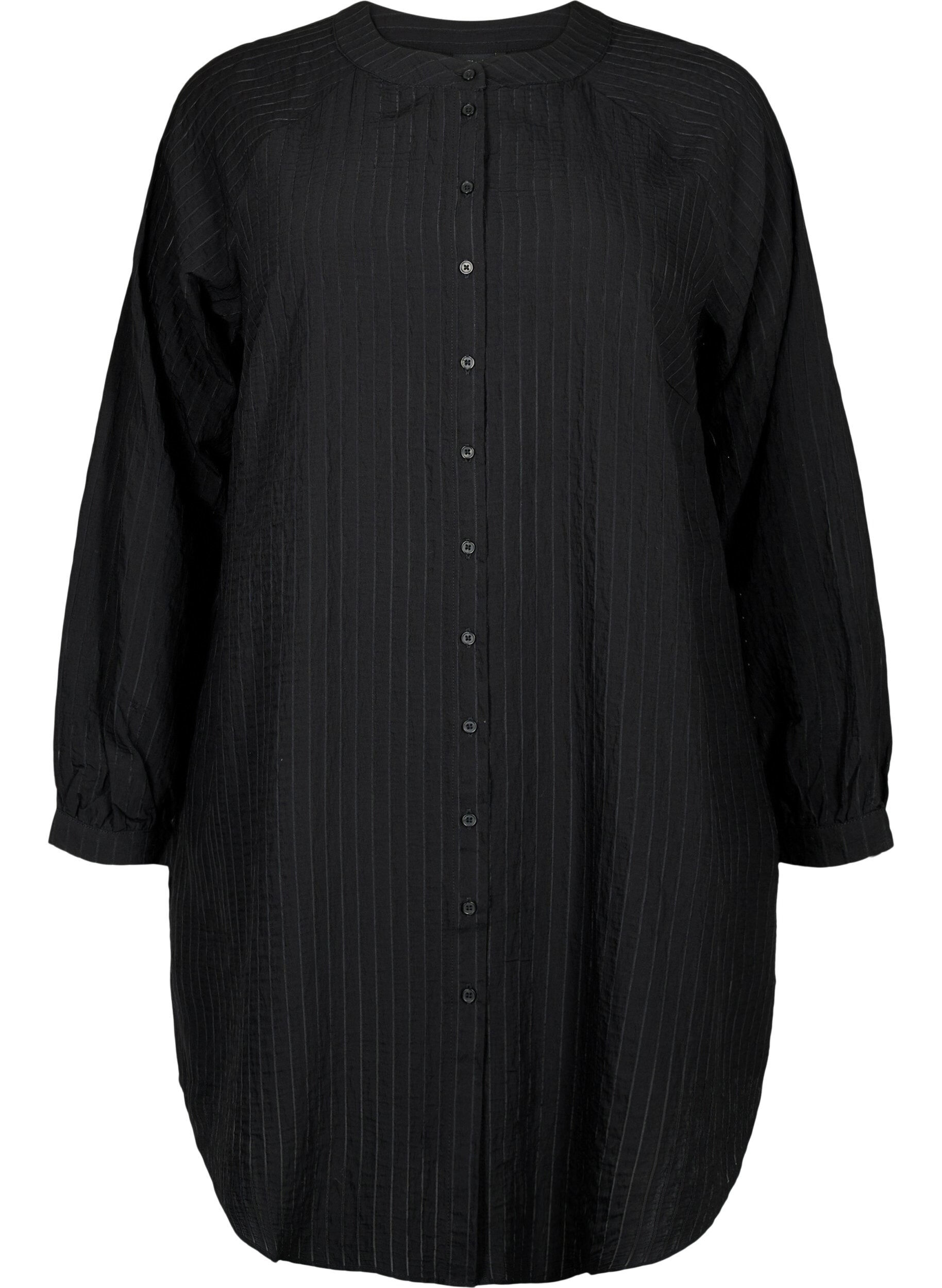 Zizzi Chemise longue en viscose &agrave; motifs ray&eacute;s, Black, Packshot image number 0