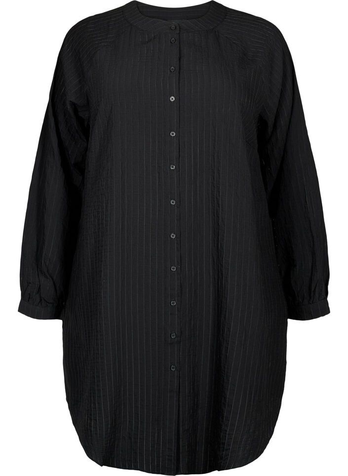 Chemise longue en viscose à motifs rayés, Black, Packshot image number 0