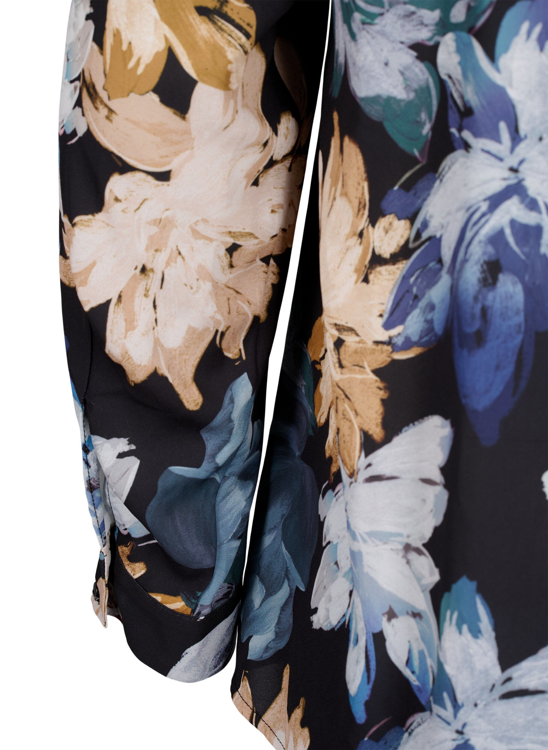 Zizzi Chemisier &agrave; manches longues avec imprim&eacute; floral, Yellow Flower AOP, Packshot image number 3