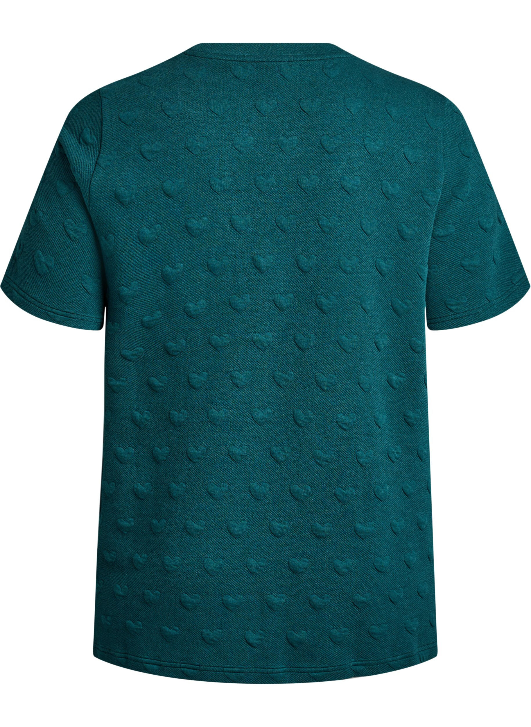 Zizzi T-shirt en jersey de coton gaufr&eacute;, Vert, Packshot image number 1