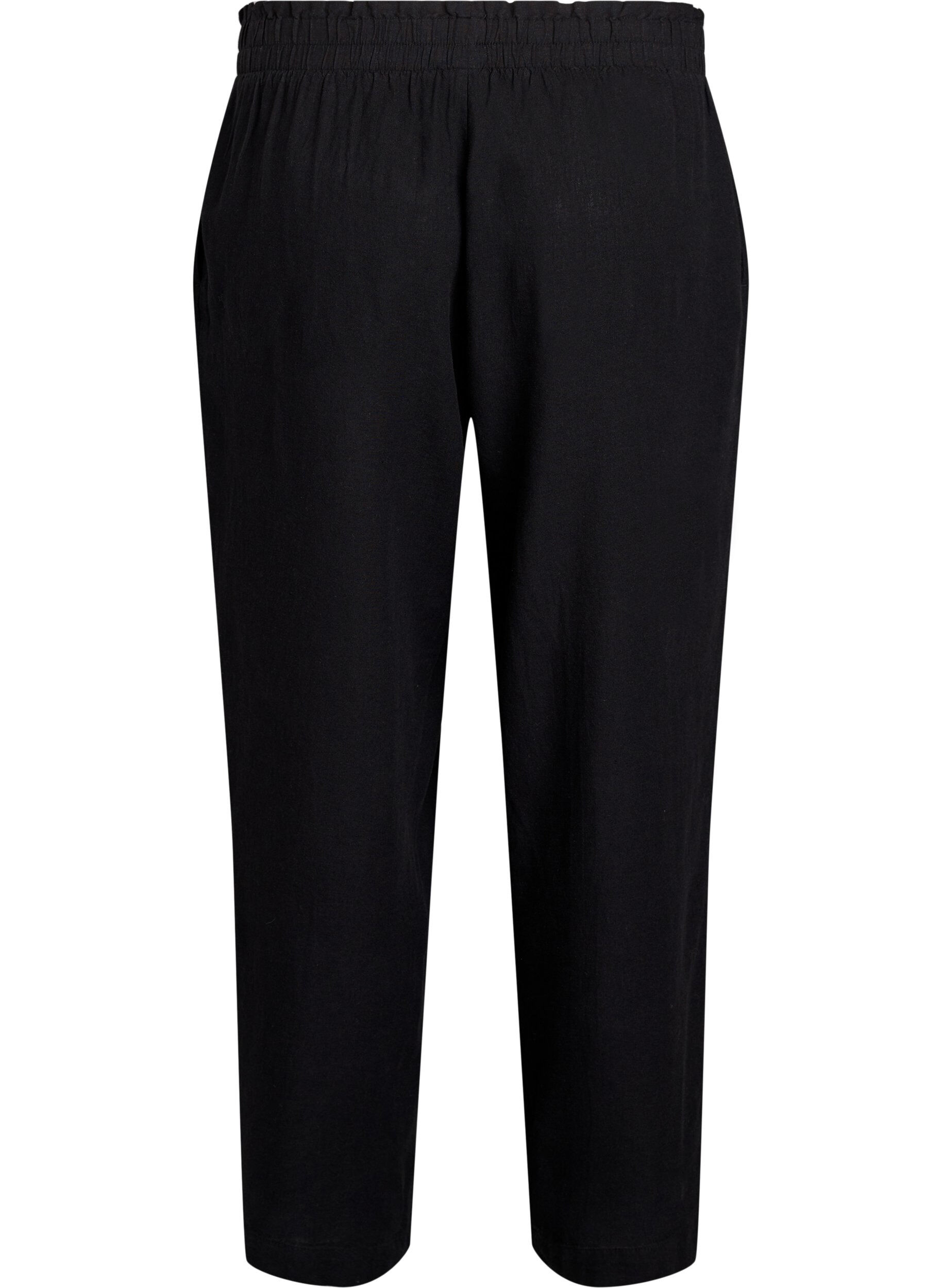Zizzi Pantalon ample en lin et viscose, Noir, Packshot image number 1