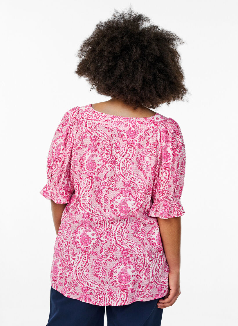 Chemisier en viscose avec imprim&eacute; paisley et encolure carr&eacute;e, Rose, Model image number 2