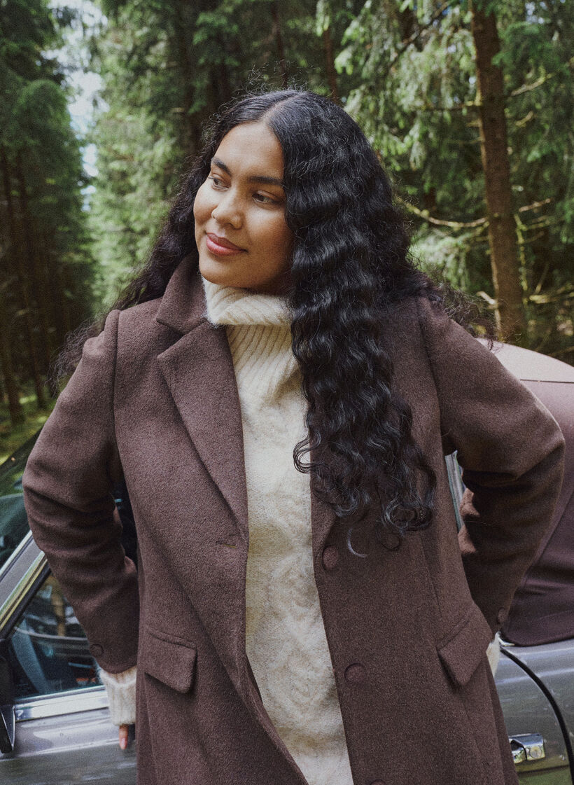 Manteau en m&eacute;lange de laine avec revers et boutons, Marron, Image image number 0