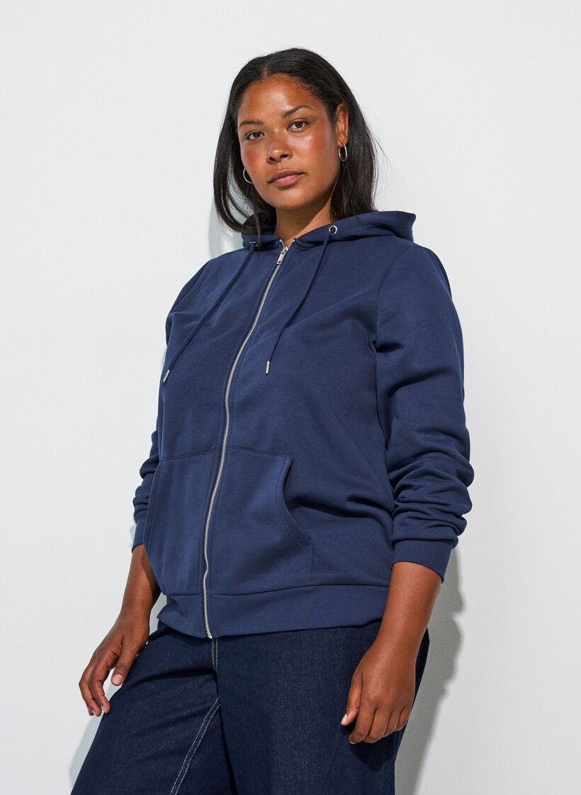 Sweat &agrave; capuche zipp&eacute; avec poches, Bleu, Model image number 0