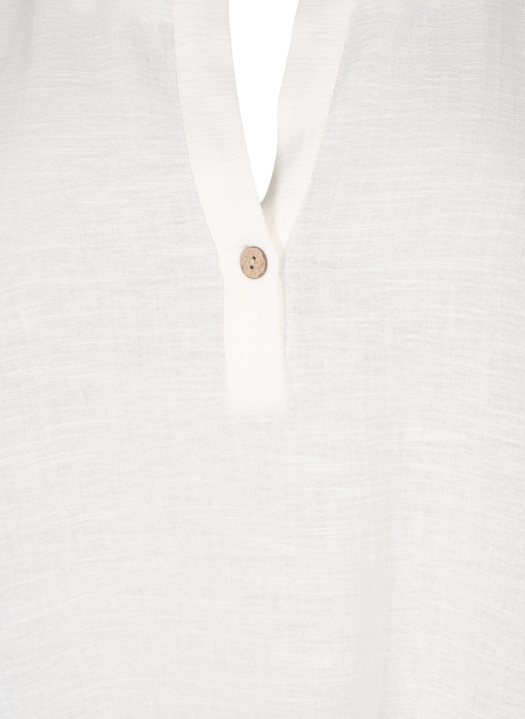 Zizzi Tunique &agrave; manches 3/4 en coton m&eacute;lang&eacute; et lin, Off-White, Packshot image number 2