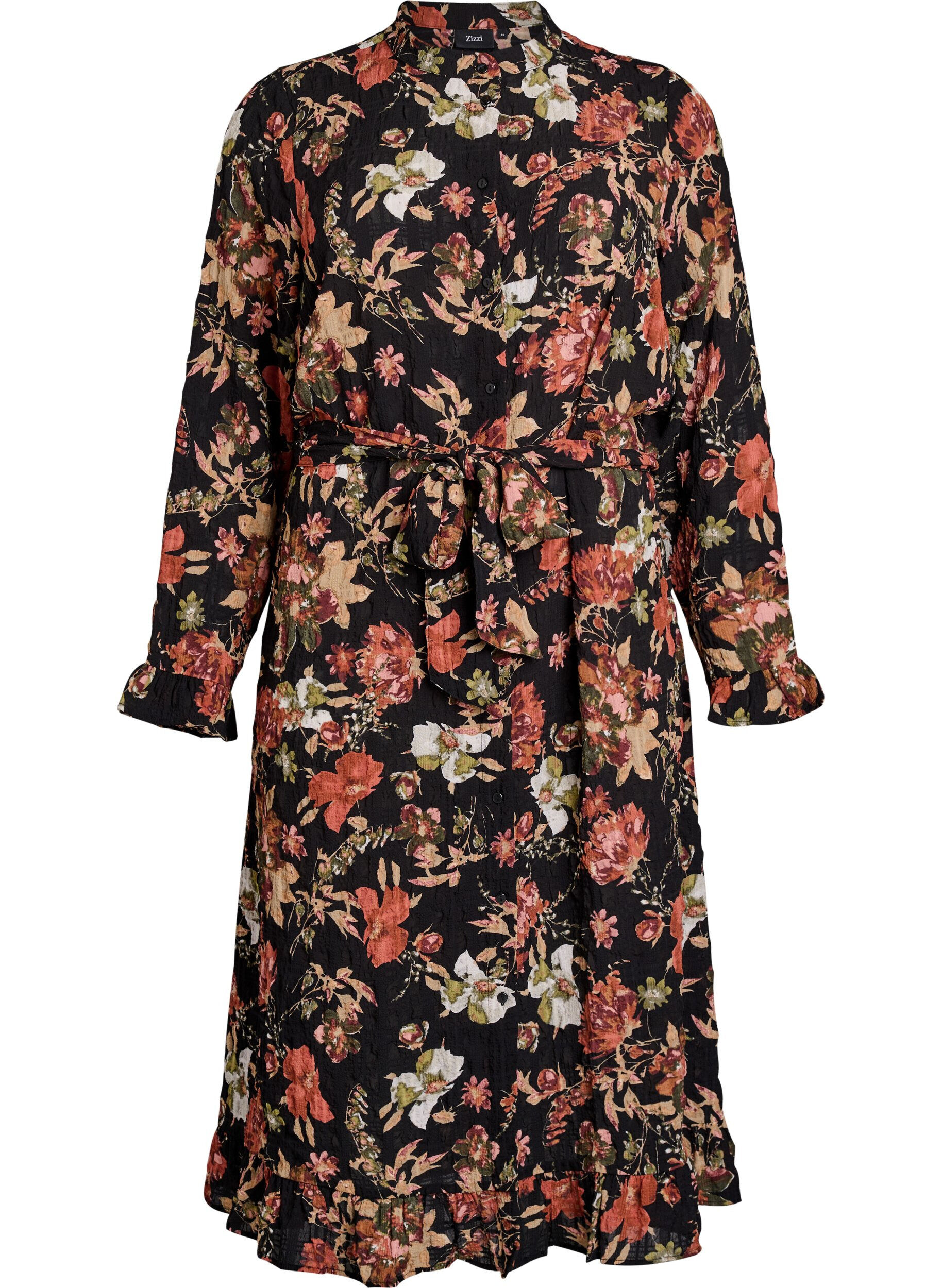 ZizziRobe midi &agrave; imprim&eacute; floral avec ceinture amovible &agrave; nouer, Charbon, Packshot image number 0