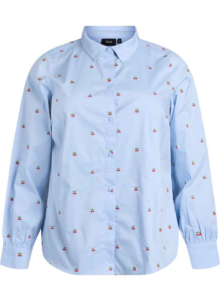 Chemise avec cerises brod&eacute;es, Bleu Clair, Packshot image number 0