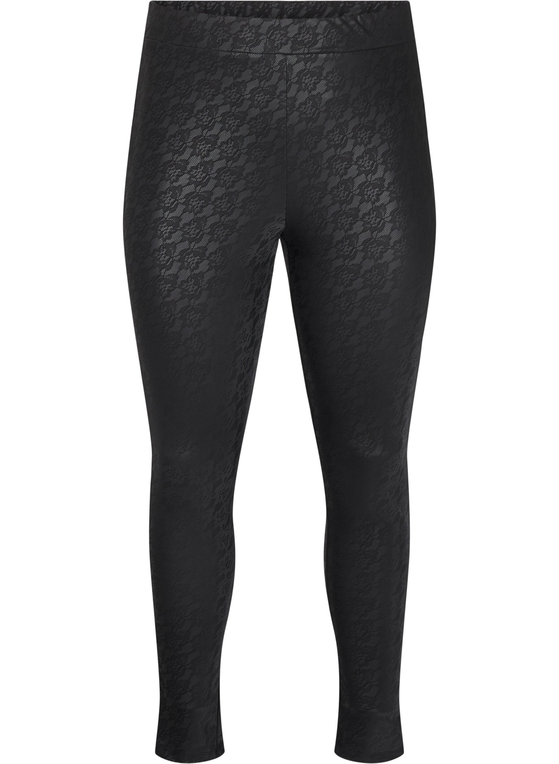 Zizzi Legging imitation cuir &agrave; texture dentelle, Noir, Packshot image number 0