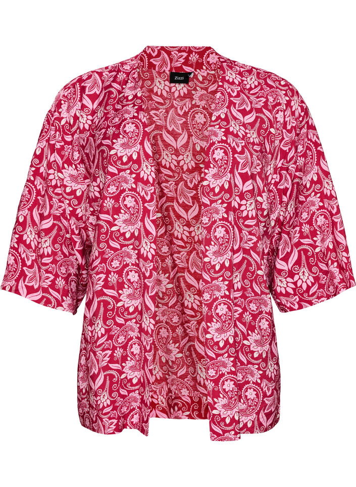 Kimono court en viscose avec manches 3/4, Rose, Packshot image number 0