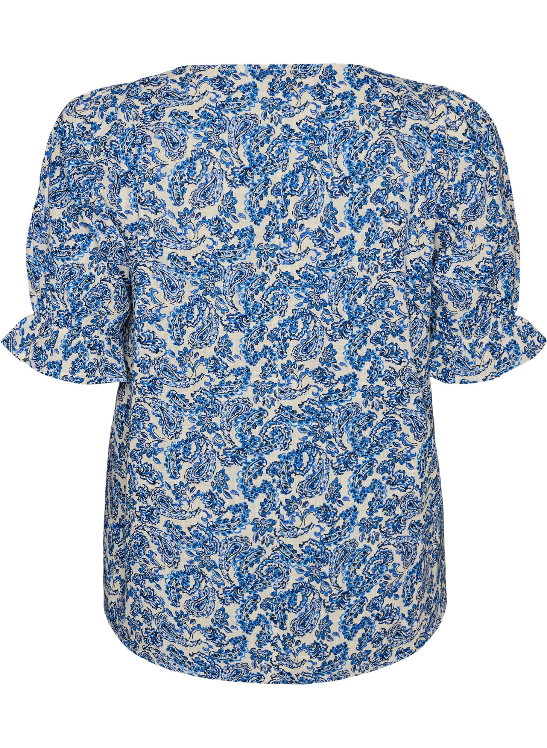 ZizziBlouse en coton avec encolure carr&eacute;e, Bleu, Packshot image number 1