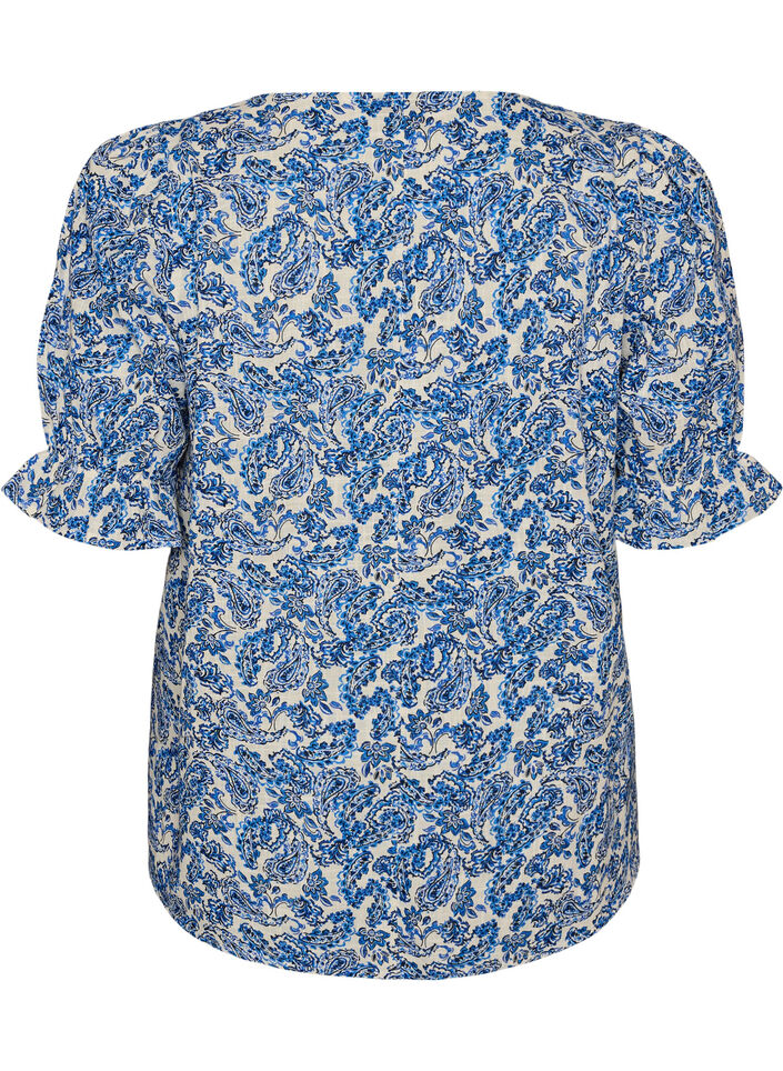 Blouse en coton avec encolure carr&eacute;e, Bleu, Packshot image number 1