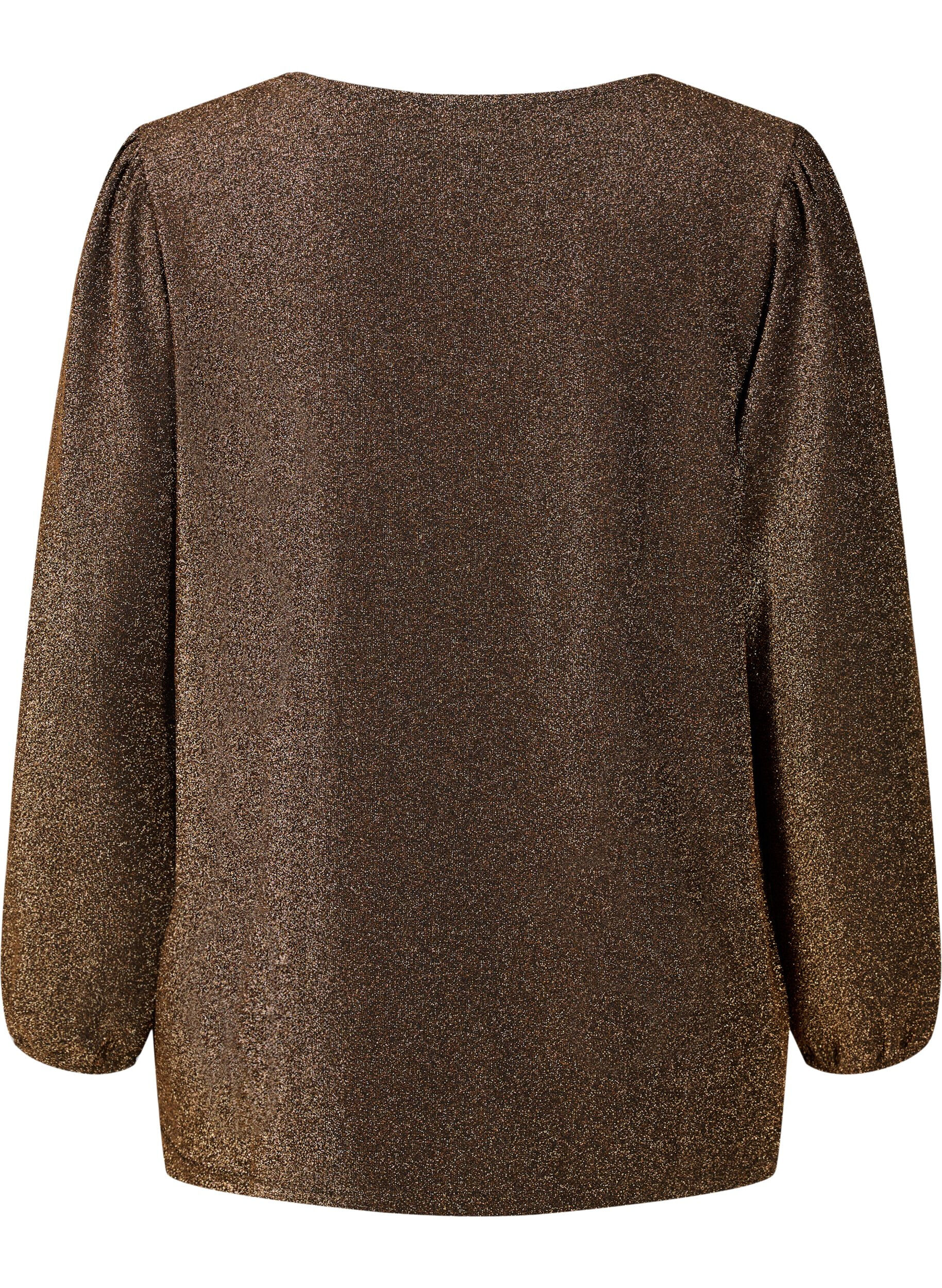 Zizzi Blouse scintillante avec manches bouffantes, Black Copper, Packshot image number 1