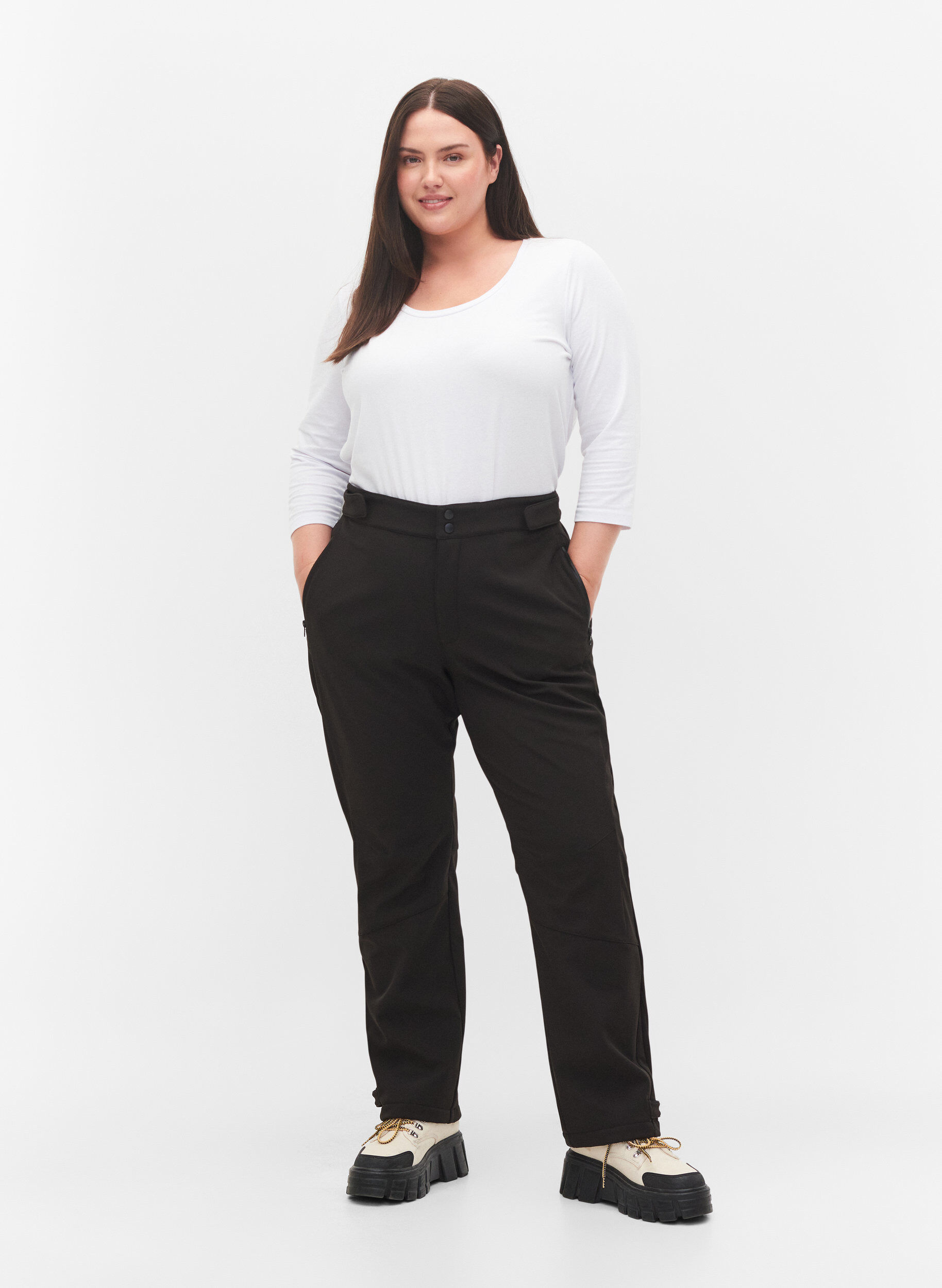 ZizziPantalon Softshell avec velcro ajustable, Noir, Model image number 1