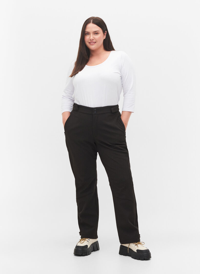 Pantalon Softshell avec velcro ajustable, Noir, Model image number 1