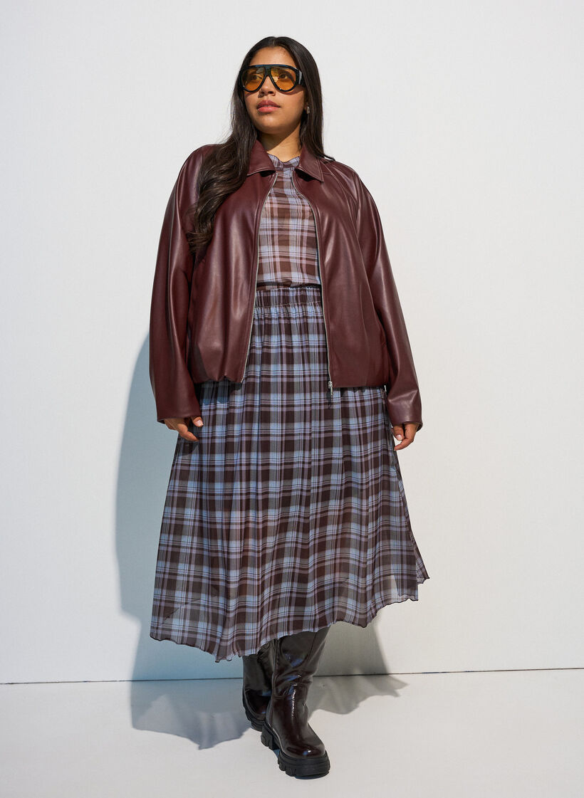 Blouse en maille &agrave; carreaux, Bleu, Model