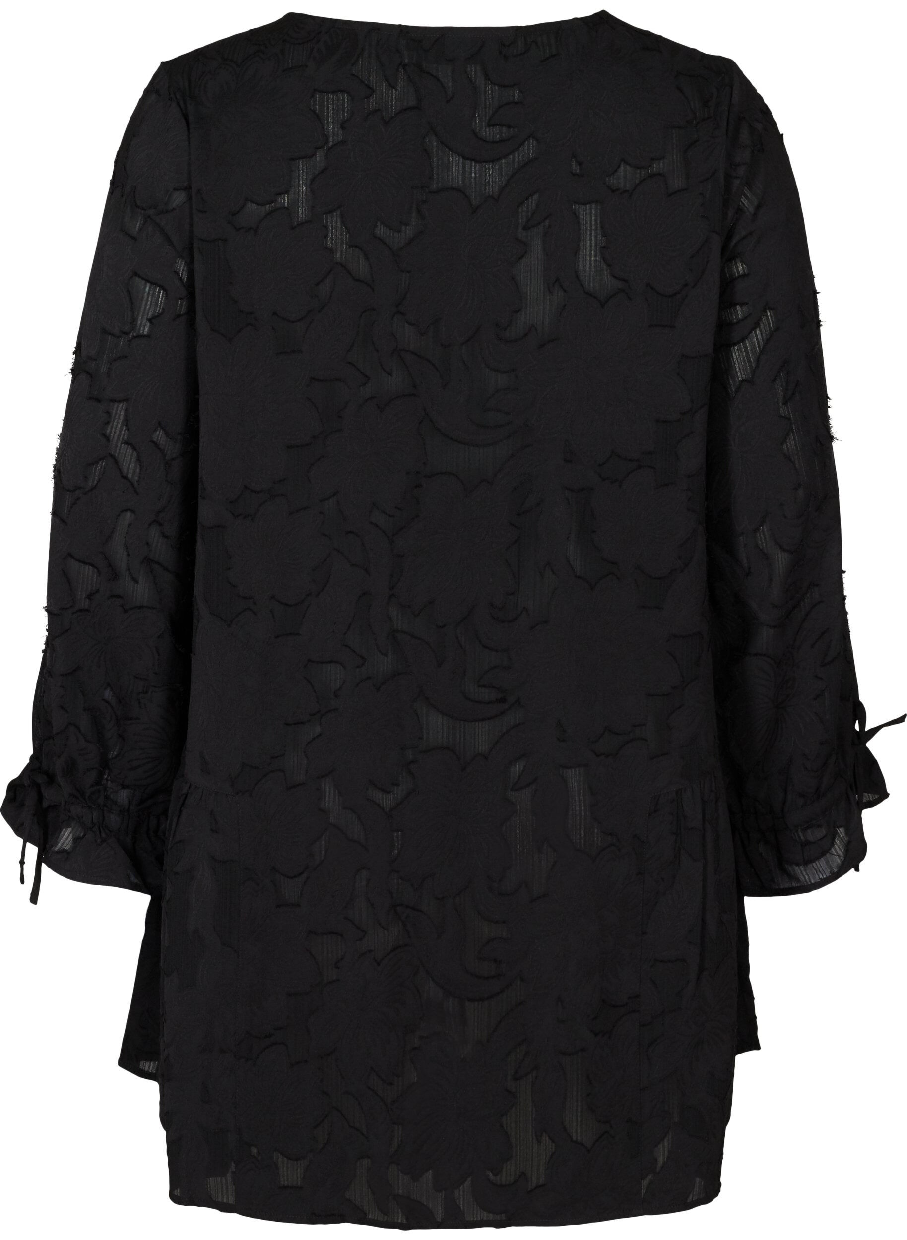 Zizzi Tunique ample col V, Black, Packshot image number 1