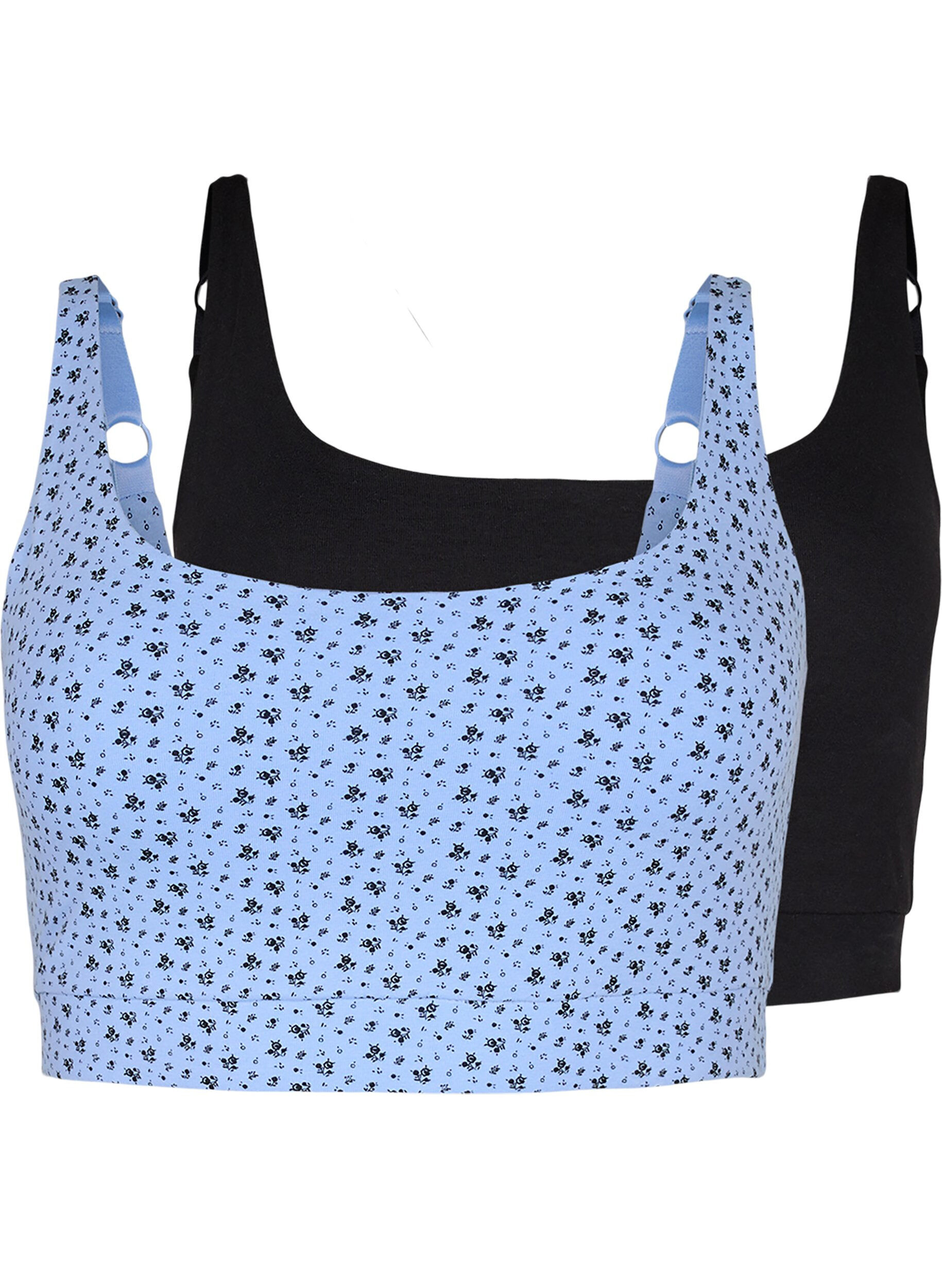 Zizzi Soutien-gorge 2-pack en coton avec bretelles r&eacute;glables, Serenity AOP/Black, Packshot image number 0
