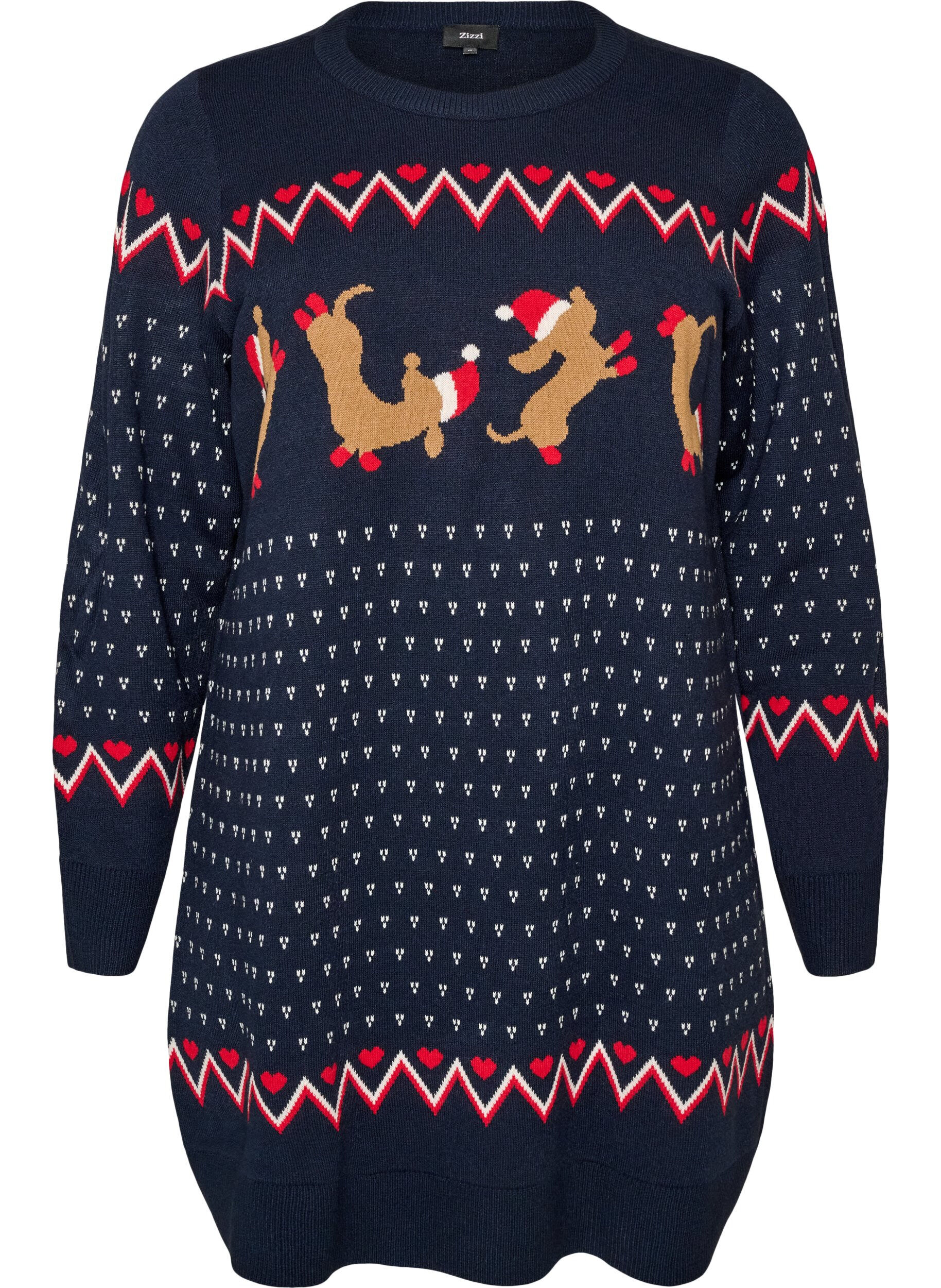 ZizziRobe courte en maille avec motif de No&euml;l, Bleu, Packshot image number 0