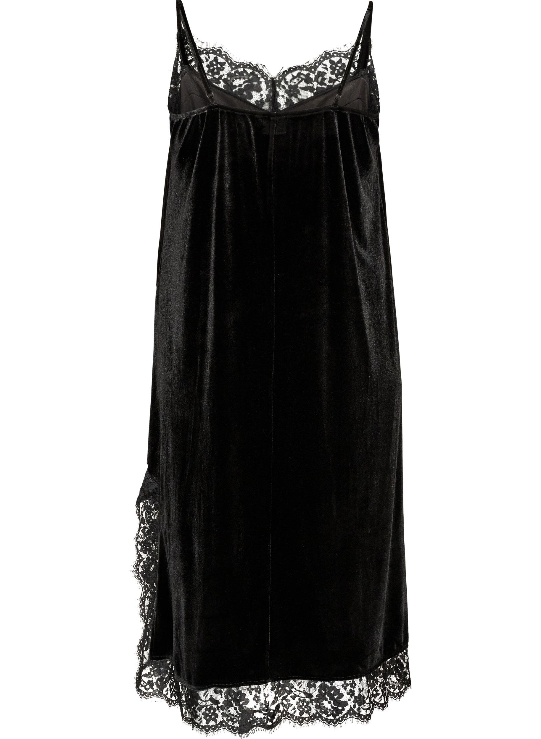 ZizziRobe en velours avec dentelle et fente lat&eacute;rale, Noir, Packshot image number 1