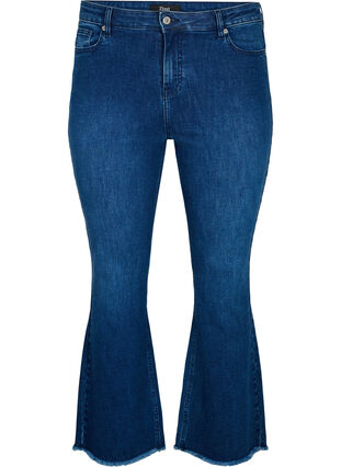Jeans bootcut Ellen avec bord brut, Blue denim, Packshot image number 0