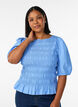 Blouse smock&eacute;e avec ourlet &agrave; volants et col bateau, Bleu, Model image number 0