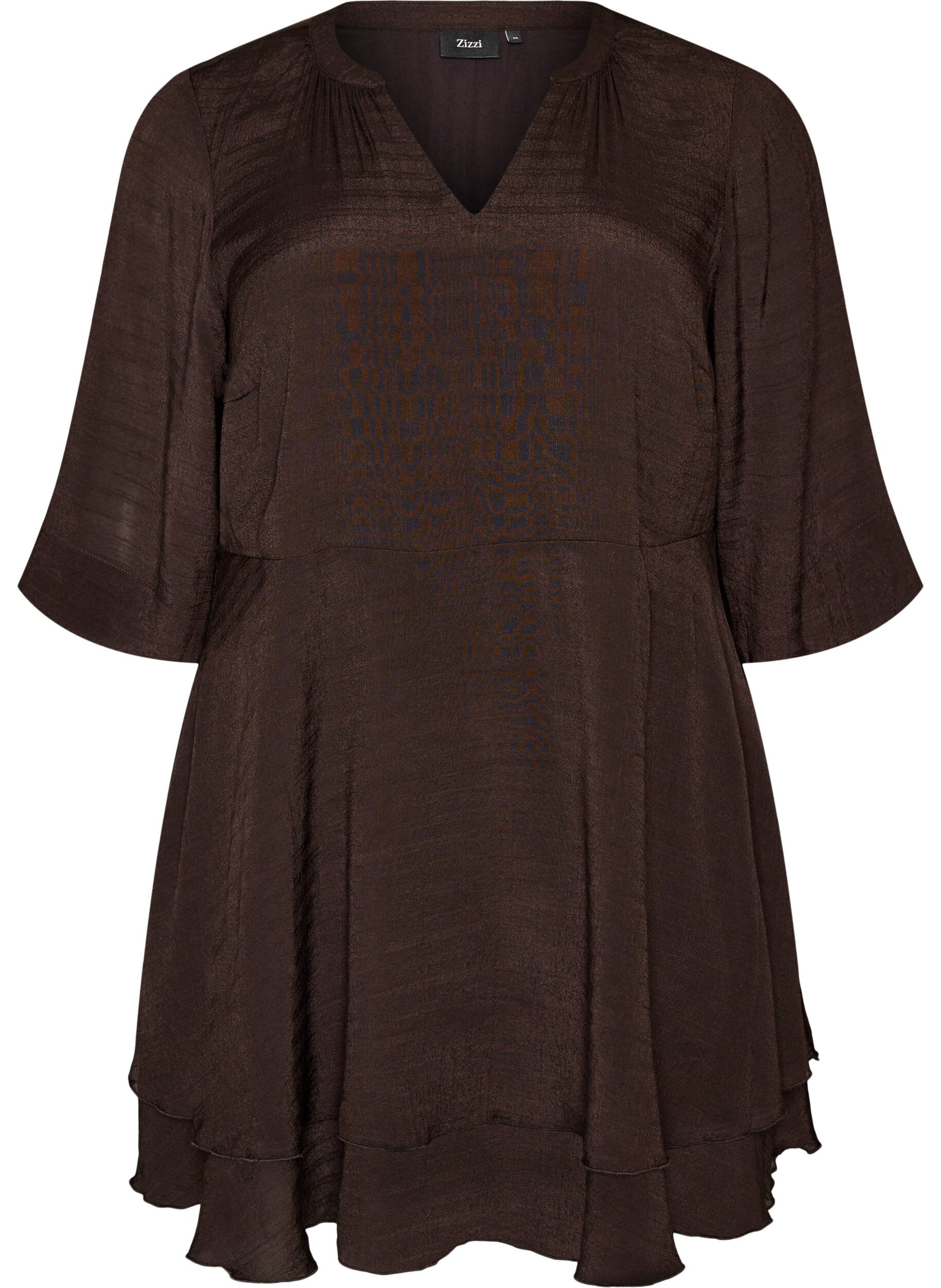 ZizziRobe coupe &eacute;vas&eacute;e avec volants &eacute;tag&eacute;s, Marron, Packshot image number 0
