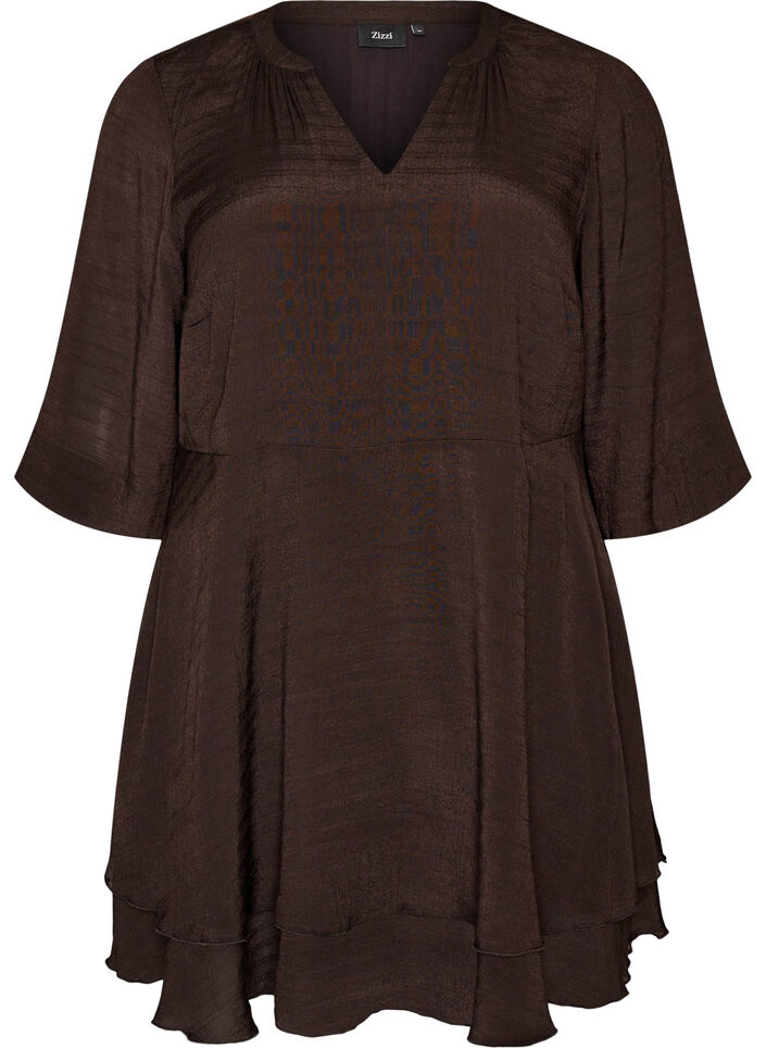 Robe coupe &eacute;vas&eacute;e avec volants &eacute;tag&eacute;s, Marron, Packshot image number 0