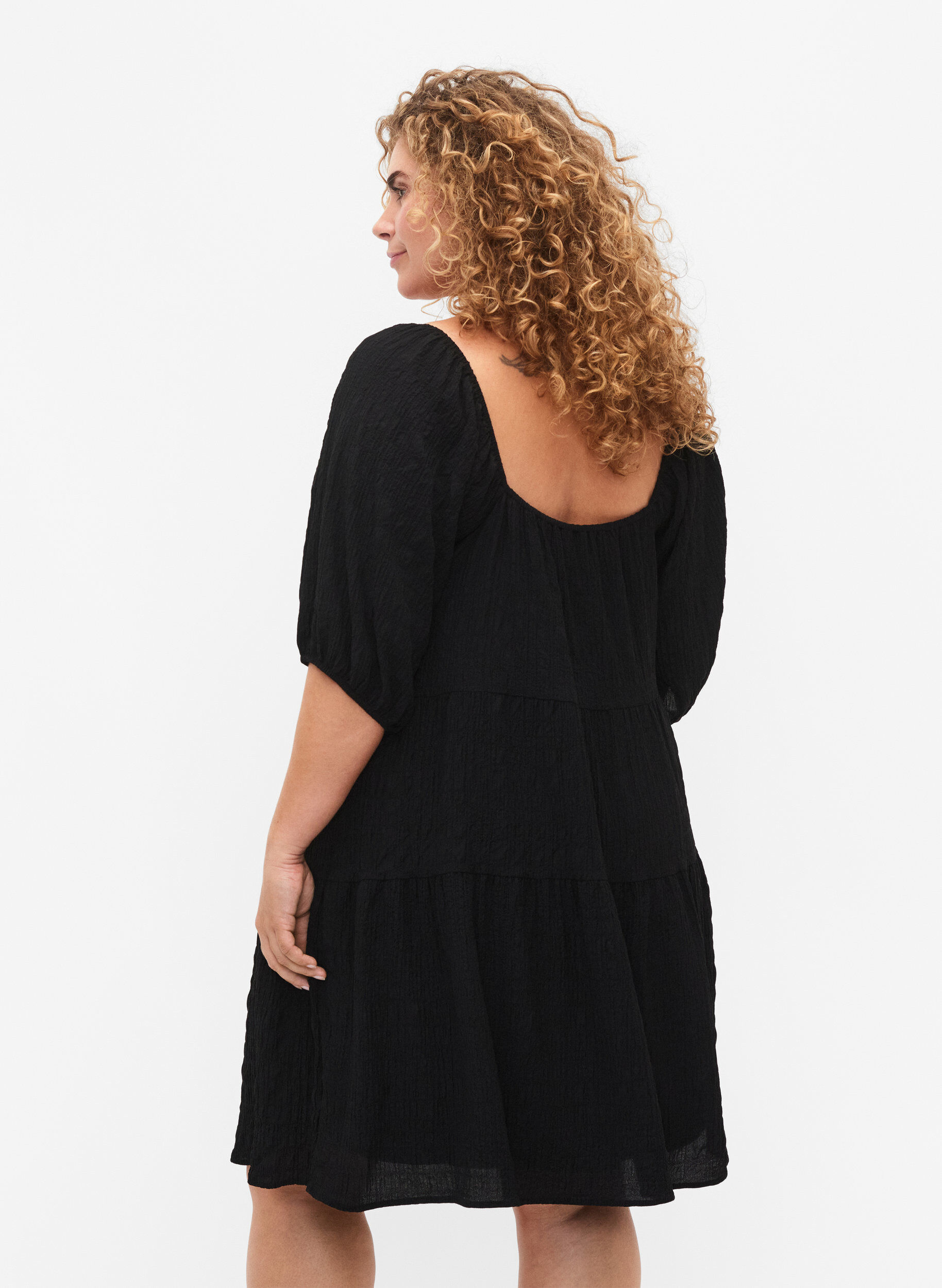 Zizzi Robe courte en forme de A avec un col en V, Black, Model image number 1
