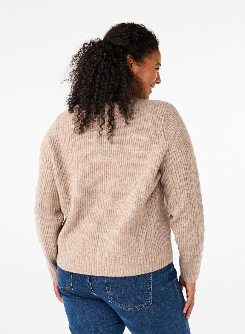 Cardigan en maille avec lien à nouer, Simply Taupe Mel., Model image number 1
