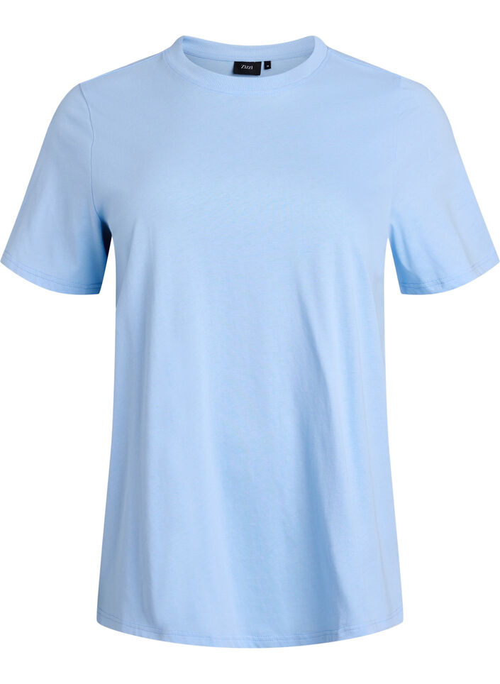T-shirt basique en coton &agrave; col rond, Bleu, Packshot image number 0