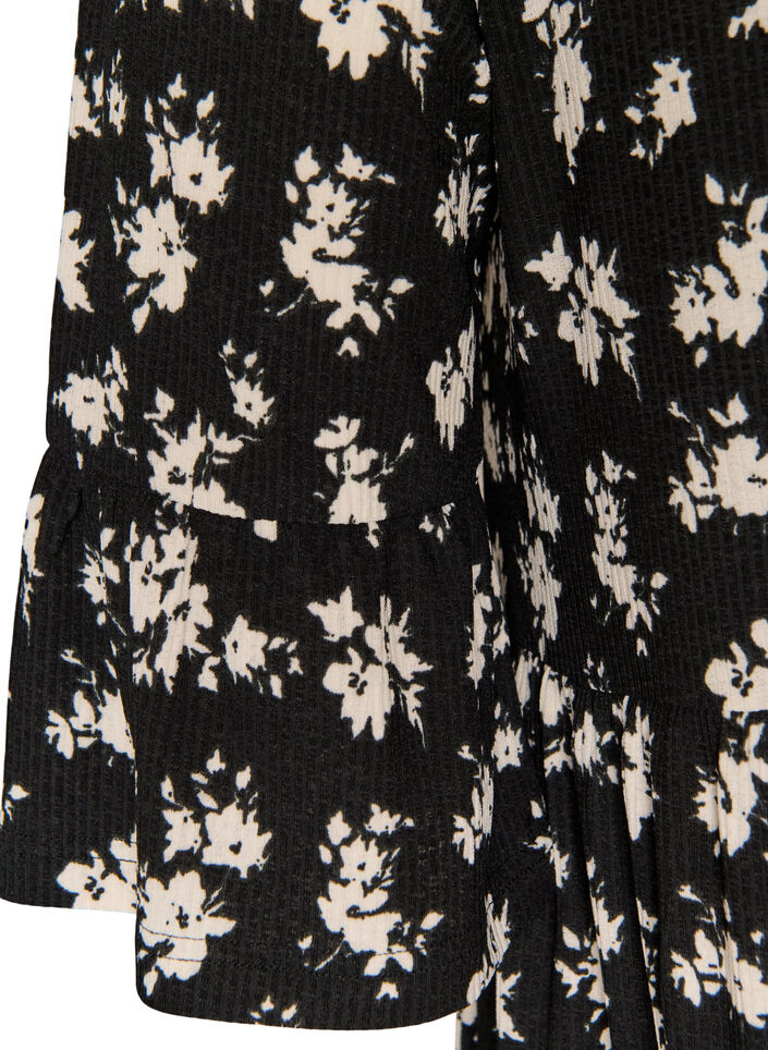 Robe courte en jersey coupe A &agrave; imprim&eacute; int&eacute;gral, Noir, Packshot image number 3