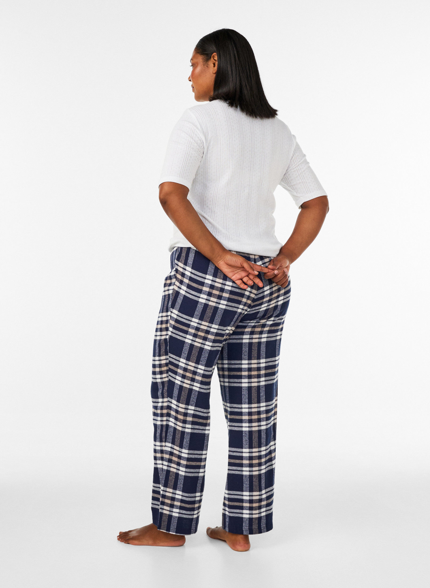 ZizziBas de pyjama &agrave; carreaux en coton, Bleu, Model image number 2