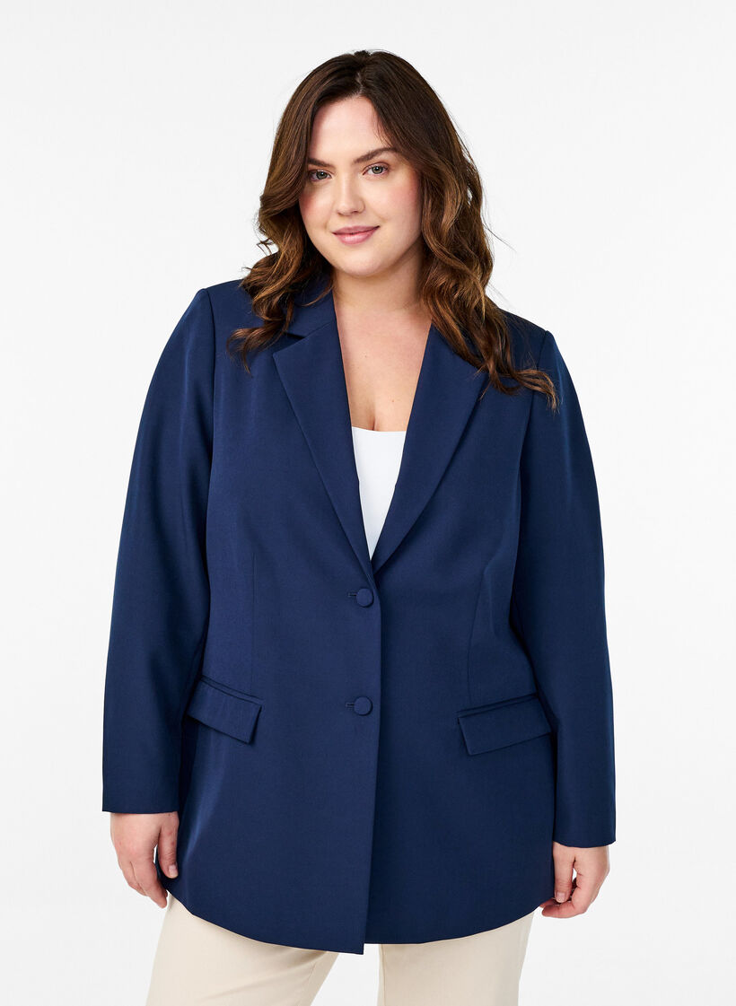 Blazer classique avec fermeture boutonn&eacute;e, Bleu, Model image number 0