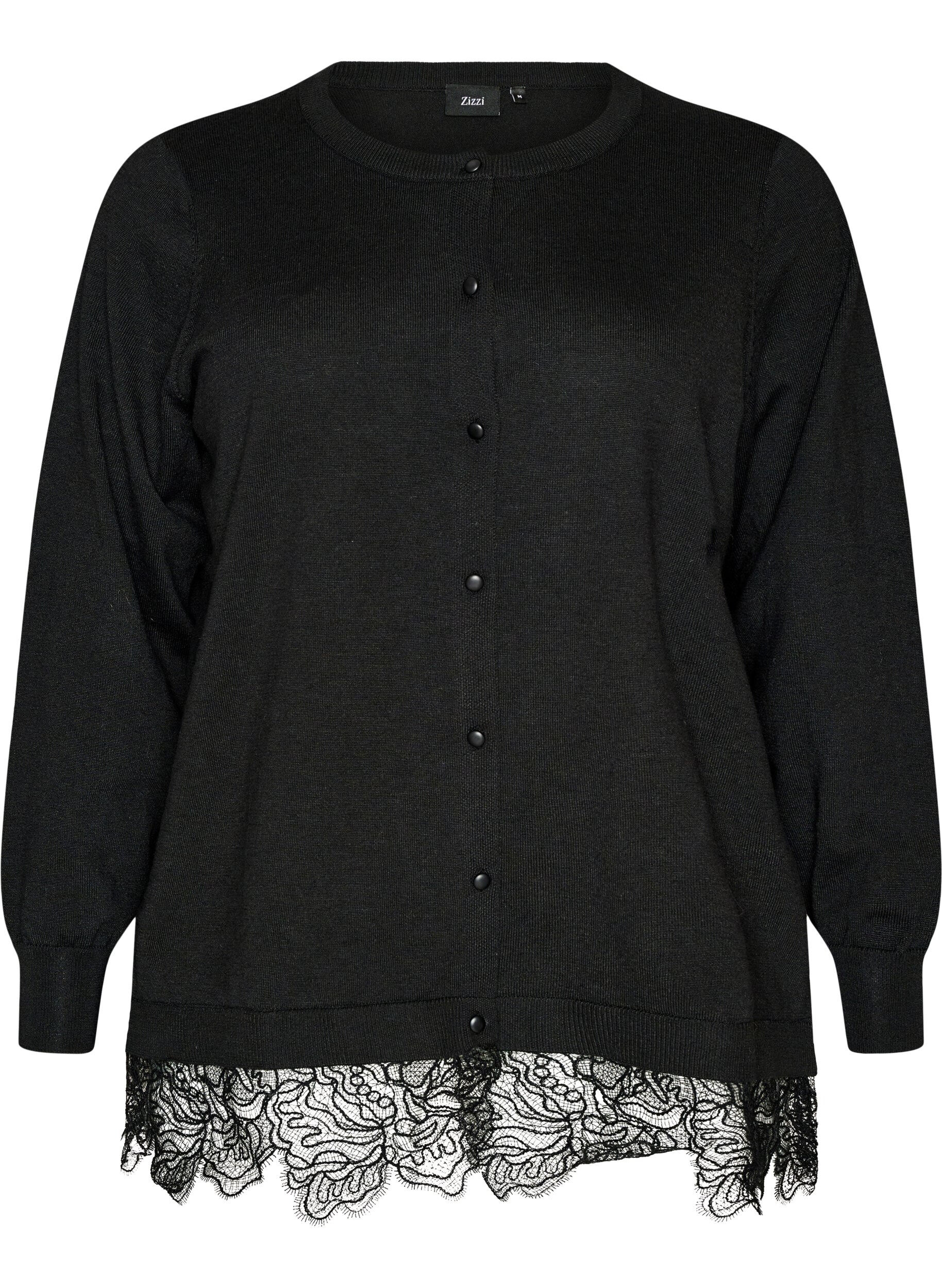 ZizziCardigan avec large ourlet en dentelle, Noir, Packshot image number 0