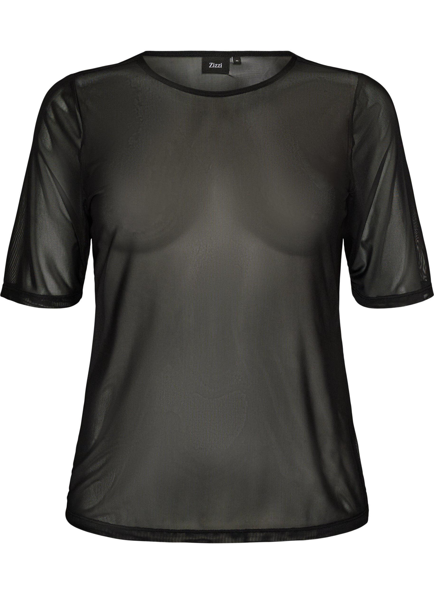 ZizziTop en maille avec manches courtes et col rond, Noir, Packshot image number 0