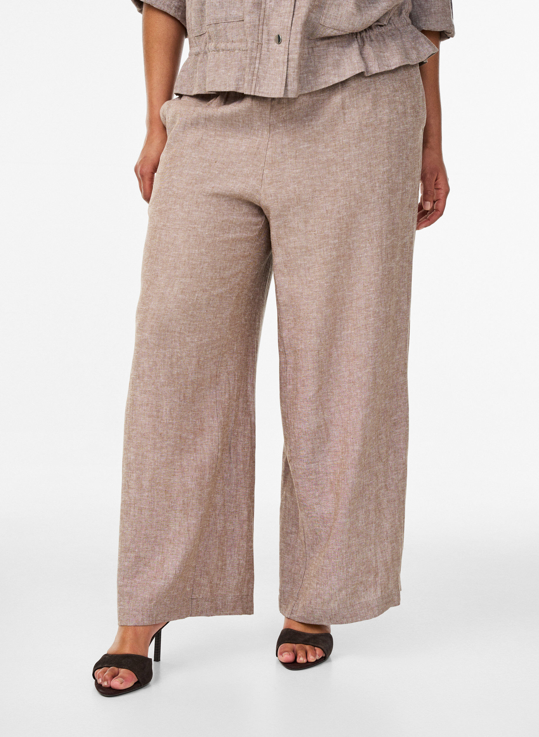 ZizziPantalon large en lin et viscose, Marron, Model image number 2