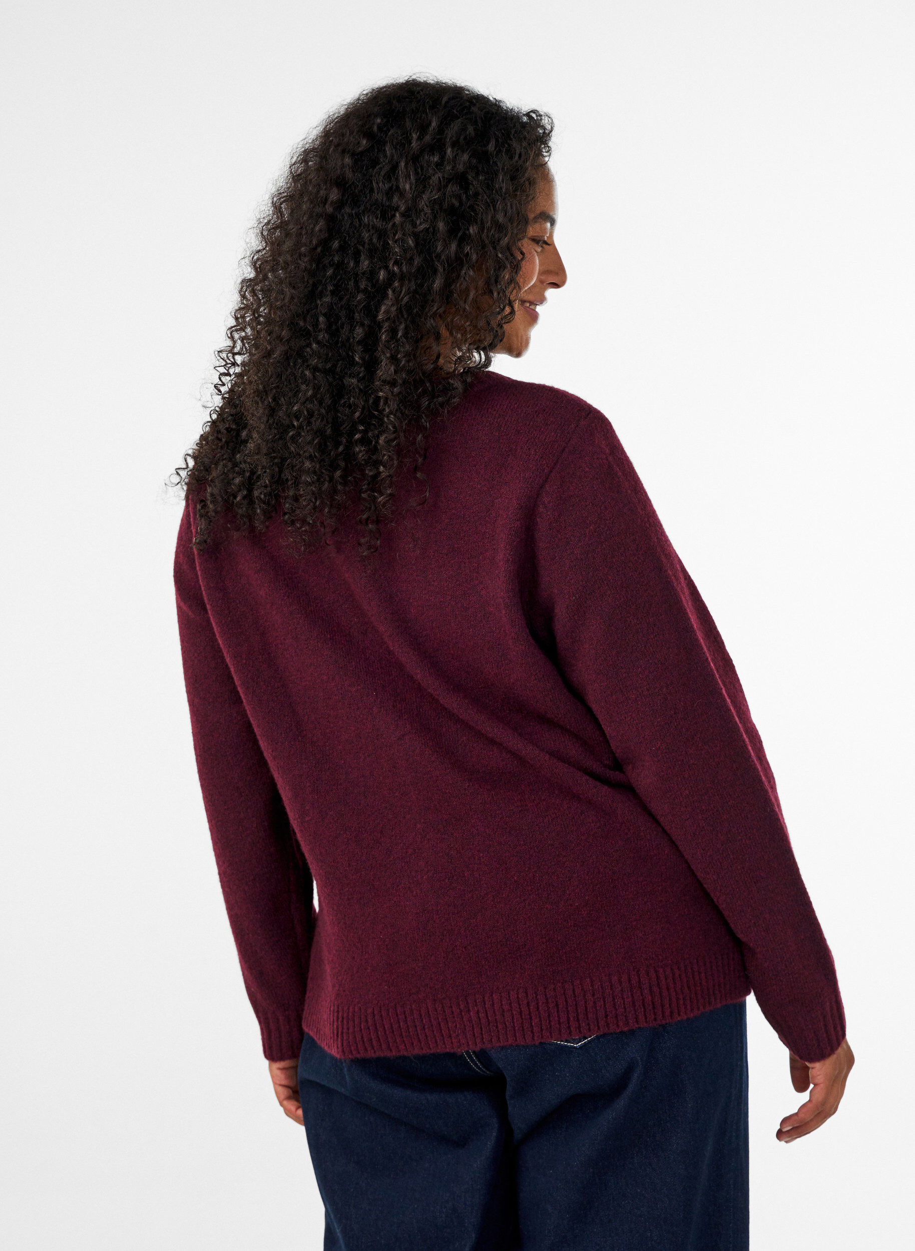 ZizziCardigan en maille avec d&eacute;tail fleuri, Bordeaux fonc&eacute;, Model image number 2