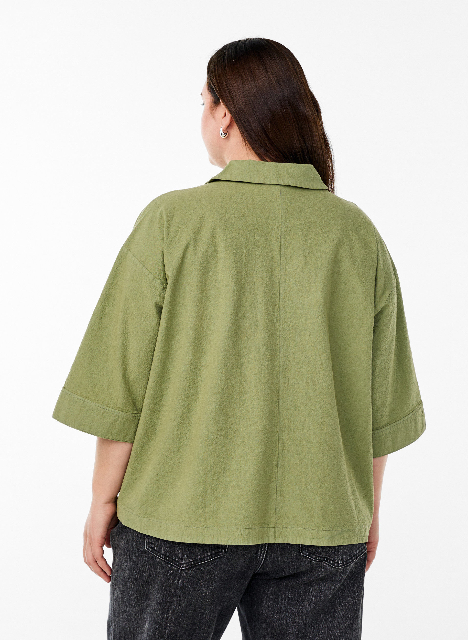 Zizzi Blouse ample avec col et manches 1/2, Vert, Model image number 2