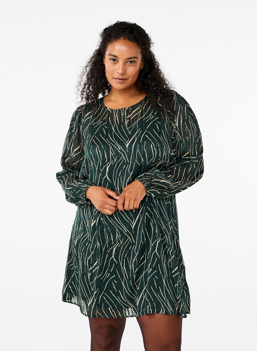 Robe courte imprimée à col rond, Scarab Safari AOP, Model image number 0